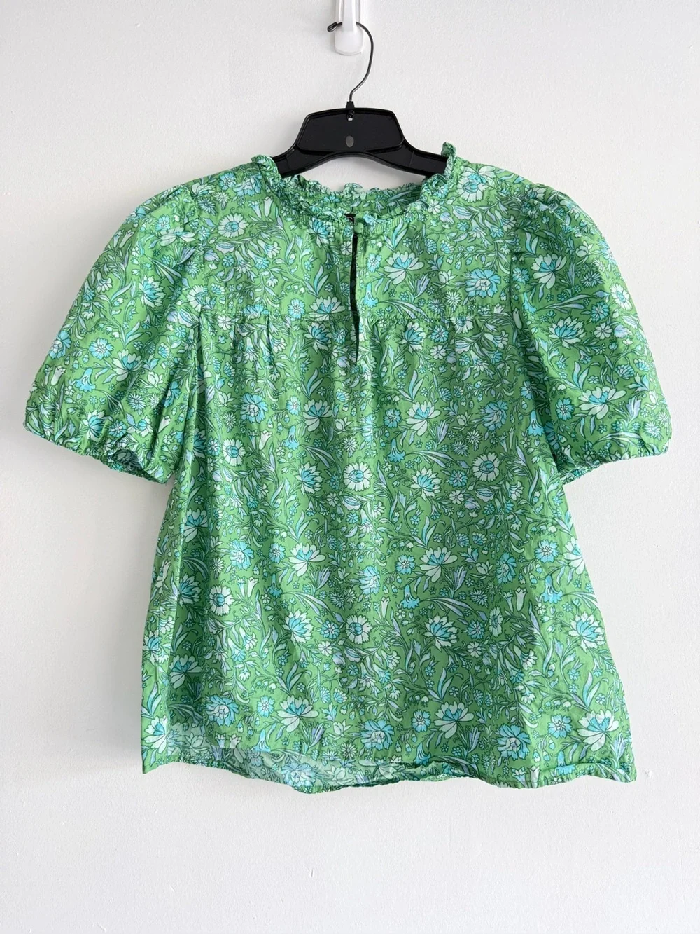J.Crew Green Marigold Blooms Ruffle-Trim Short-Sleeve Top Medium 8681
